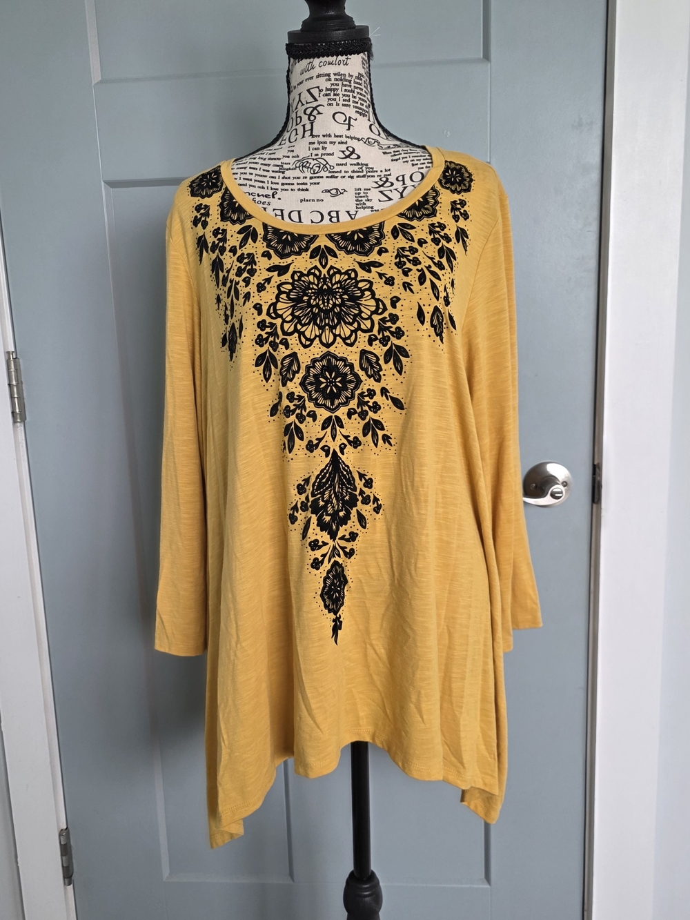 Westport Mustard Tunic with Black Floral Medallion
